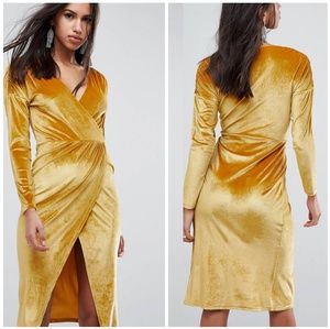 ASOS Gold Velvet Wrap Midi Dress